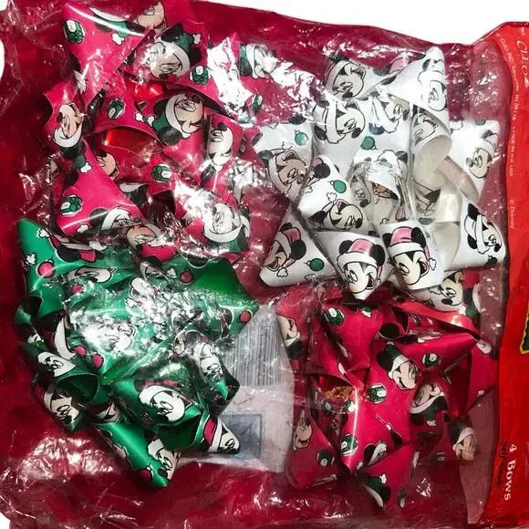 1997 Disney Mickey Mouse + Minnie Christmas Wrapping holiday 8 self stick Bows